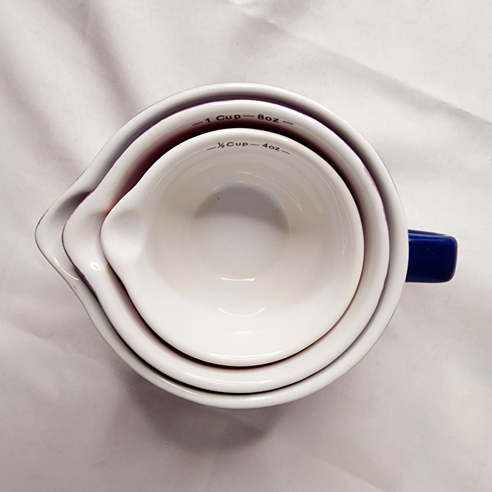 Anchor Hocking Measuring Pitcher Batter Bowl Set - 3 Piece Ceramic - Blue Purple